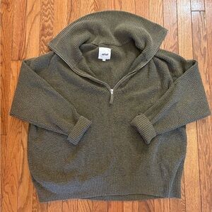 Aerie Forest Green Zip-Up Pullover Sweater
